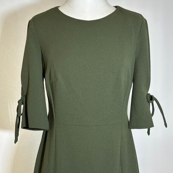 NWT Connected Apparel Olive Green Tie Scuba Crepe Sleeve Sheath Dress Womens 4 - Picture 2 of 10